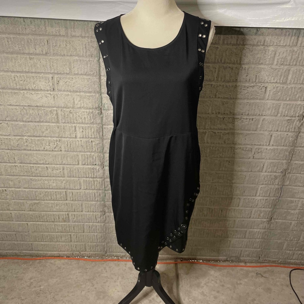 NWT Pixley Black‎ Studded Sleeveless Asymmetrical Hem Shift Dress Size Large